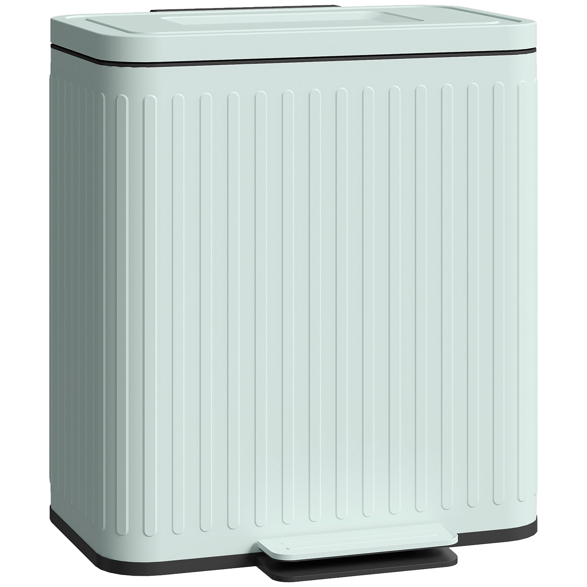 HOMCOM Dual Kitchen Bin, 2 x 20L Double Bin for Recycling and Waste, Fingerprint-proof Pedal Bin with Soft-Close Lid, Removable Inner Buckets, Green